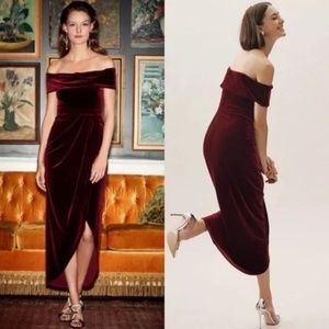 BHLDN Fawn Velvet Off the Shoulder Dress Red Wine Size 4